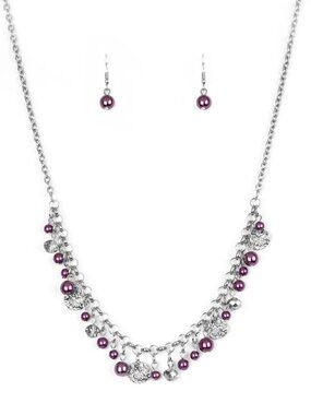 Paparazzi Purple and Silver Necklace and Earrings Set (NS079)